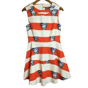I. Madeline Womens Retro Face Fit & Flare Mini Dress Sleeveless Round Neck Small
